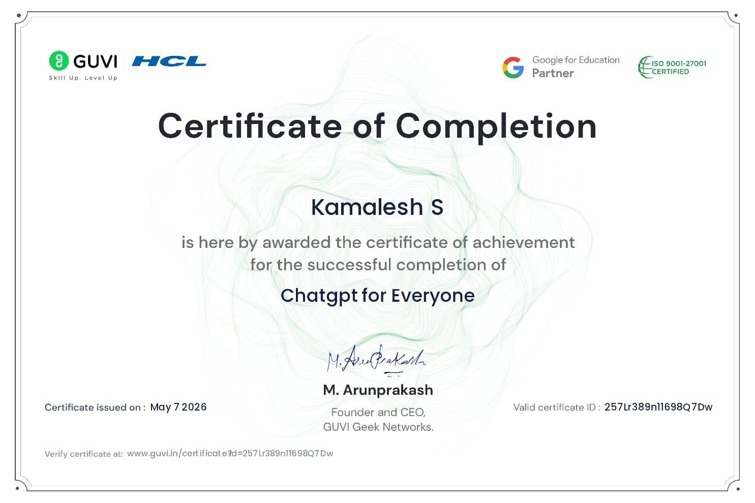 ChatGPT for Everyone certificate