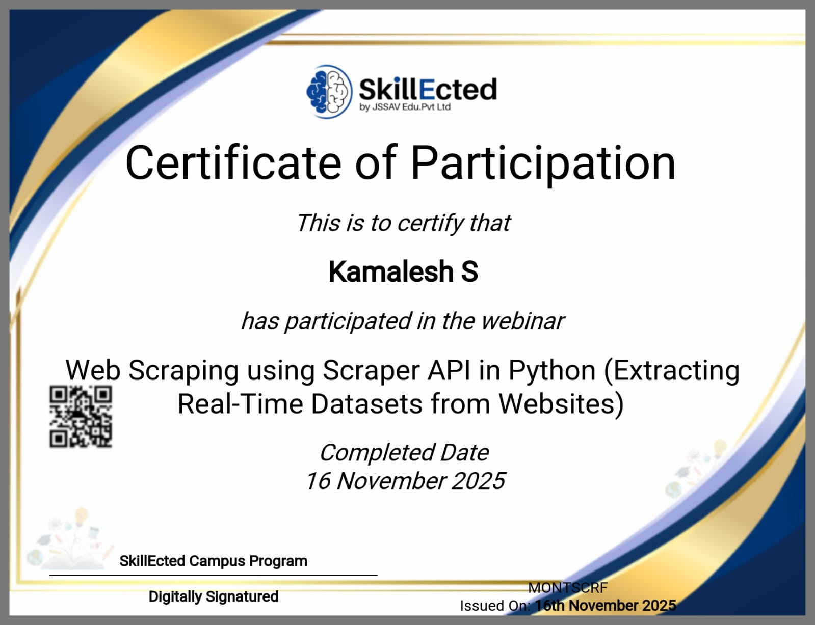 Web Scraping using Scraper API in Python certificate